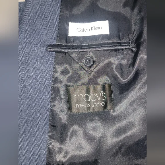 Calvin Klein Blazer Mens Blue Size 42R Herringbone Pattern - Picture 7 of 8